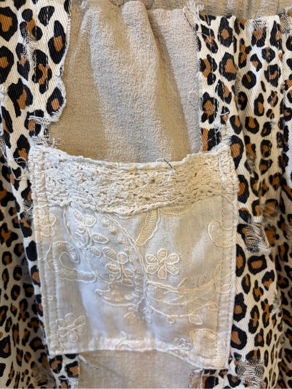 POL NWT Jacquard Leopard Print Patchwork Distressed Jogger Brown Cream Black - Picture 15 of 16